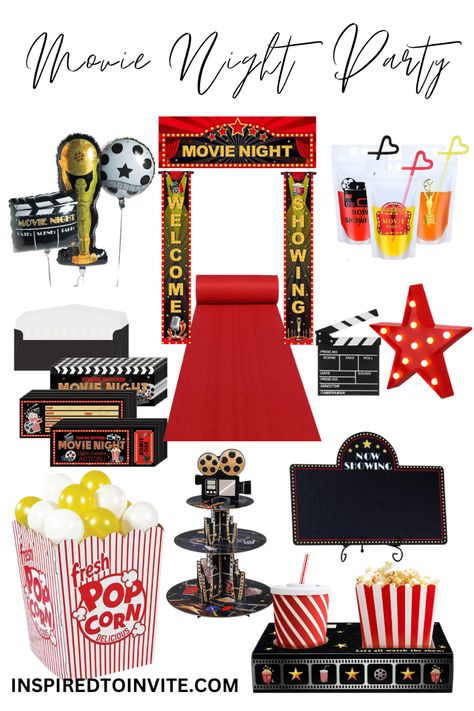 Now Showing: A night at the movies! #partyideasforkids #partythemes #partytips #partydecoration #movienight #movieparty #partyideasforbirthday Corn Pops, At The Movies, Movie Party, Christmas Party Supplies, Red Carpet Event, Movie Night, Graduation Party, Kids Party, Christmas Party