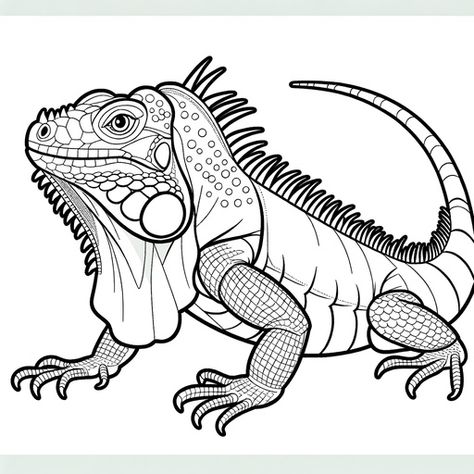 Simple Iguana Coloring Page- 4 Free Printable Pages Iguana Tattoo Design, Blue Tongue Skink Drawing, Iguana Drawing, Lizard Coloring Pages, Cartoon Iguana, Iguana Silhouette, Reptile Coloring Pages, Iguana Coloring Page, Summer Lesson