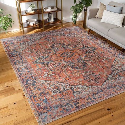 Province Farmhouse Border Indoor Area Rug - Bed Bath & Beyond - 37755155 Traditional Rug Living Room, Rug Under Bed, Dark Blue Living Room, Bedside Rug, 5x7 Area Rug, Persian Area Rug, Medallion Design, House Room, Persian Area Rugs