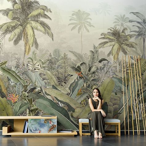 3d Wallpaper Mural, Photo Mural, Forest Wallpaper, Style Deco, Tropical Rainforest, Wallpaper Living Room, 3d Wallpaper, Decor Interior Design, Wall Mural