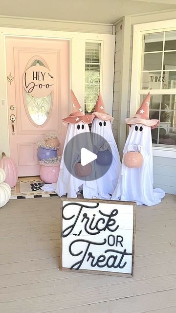 Trish 💕 Beautiful Lifestyle Blogger on Instagram: "DIY Viral Trick or Treat Ghosts 👻 How stinking cute are these little ghosts??? Comment “diy ghosts” for the links!!! I’ve seen these viral ghosts and new I had to create some cute ones!!! When I found these adorable pink hats…I new I wanted to create some trick or treat ghosts! I think they’re so cute!!! Do you guys love them??? 👻💕 Keep watching for the tutorial!!!  . .  Comment SHOP below to receive a DM with the link to shop this post on my LTK ⬇ https://liketk.it/4OpAh  DIY trick or treat ghosts #ltkparties #ltkseasonal #ltkhome  . #diy #ghosts #ghost #pinkoween #pinkhalloween #halloween #halloweendecor #halloweendecorations #halloweendecoration #pink #spirithalloween #betterhomesandgardens #target #walmart #ltk #homegoods #diycraft Pink Ghost Halloween Decor, Ghost Hat Diy, Diy Yarn Ghost, Cute Ghost Decorations, Holy Ghost Trunk Or Treat, Pink Halloween Diy, Ghost Party Ideas, Cute Halloween Porch, How To Make Ghosts