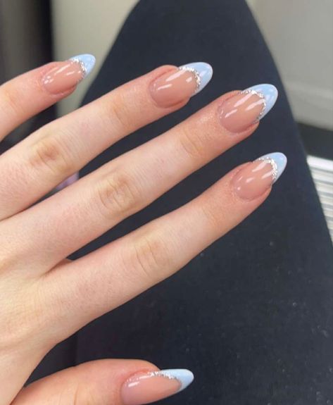 Silver And Blue Nails Ideas, Hoco Nails, Fourth Of July Nails, Round Nails, Classy Acrylic Nails, July Nails, Nail Accessories, French Tip Nails, Dream Nails