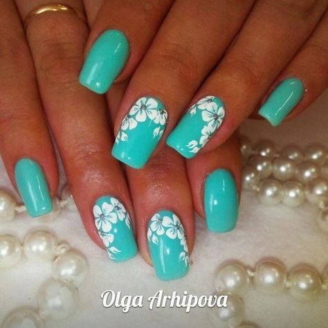 Turquoise Nails, Flower Nail Designs, Her Nails, Best Nail Art Designs, Spring Nail Art, Pretty Nail Art, Flower Nail Art, Beautiful Nail Designs, Pedicures