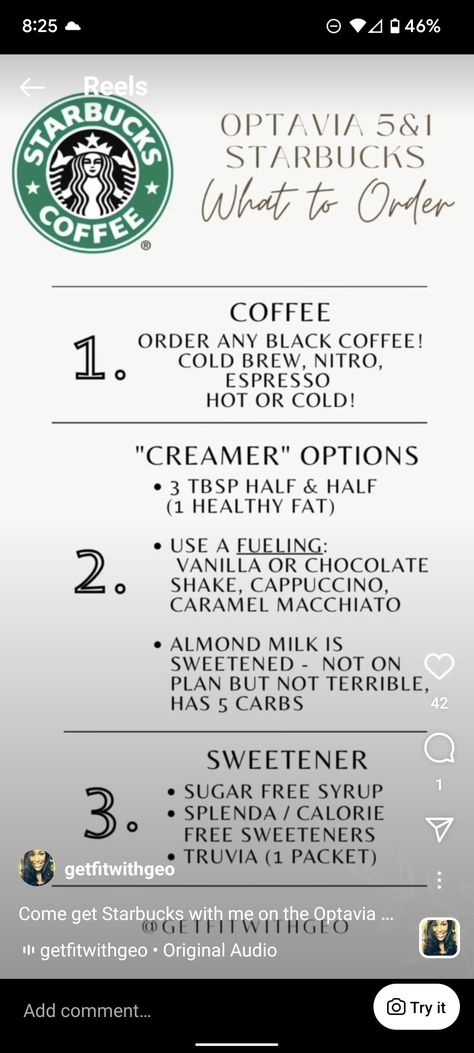 Optavia Approved Starbucks Drinks, Optavia Fueling Hacks Shakes Coffee, Optavia Coffee Soft Serve Hack, Optavia Starbucks Options, Optavia Coffee Options, Optavia Coffee Hacks, Optavia Coffee, Optavia Shake Hacks, Diet Replacement