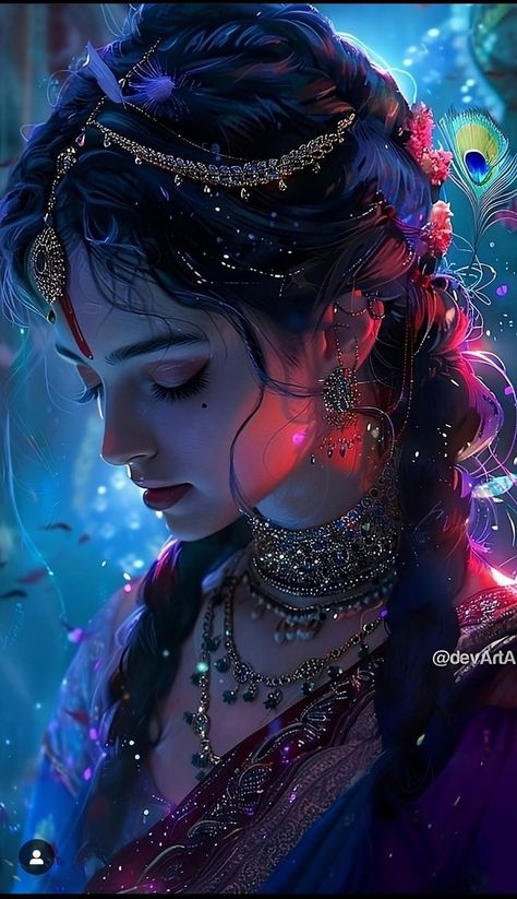 Radha Rani Anime, Indian Goddess Aesthetic, Radharani Images, Radha Rani Image, Radha Rani Drawing, Sanatani Girl, Unique Radha Krishna Images, Indian Women Painting, God Artwork