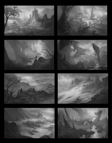 Environment Thumbnails, Environment Sketch, Concept Art Tutorial, Landscape Concept, Arte Sketchbook, Digital Painting Tutorials, Matte Painting, Environmental Design, Visual Development