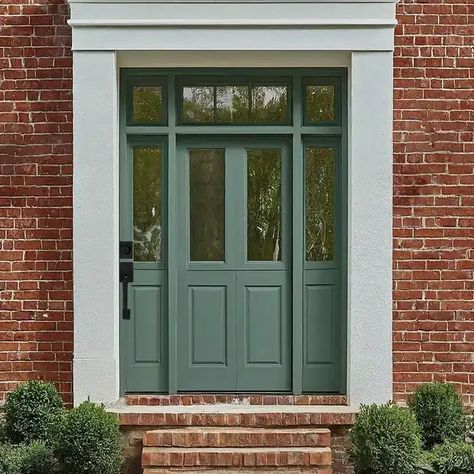 21 Best Front Door Colors for Red Brick House - Home Deviser Front Door On Red Brick House, Front Door Colors With Orange Brick, Cottage Front Door Colors, Red Brick Home Exterior, Green Front Door Brick House, Shutters Brick House, Brick House Front Door Colors, House Doors Colors, Orange Brick Houses