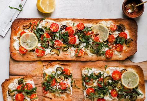 Zucchini Flatbread, Pizza With Ricotta, Vegetarian Flatbread, Truffle Honey, Honey Fried Chicken, Honey Pizza, Bell Pepper Salad, Shredded Chicken Tacos, Apple Slaw