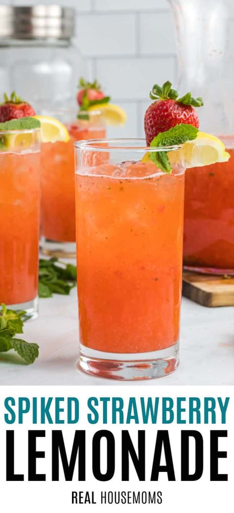 Sweet, refreshing, and just enough "spike" to hit the spot. Spiked Strawberry Lemonade is my all-time favorite summer cocktail! #Realhousemoms #Strawberry #lemonade #spiked #summer #drinks #relax #backyardfun Strawberry Mixed Drinks, Summer Lemonade Cocktails, Strawberry Lemonade Cocktail Recipe, Strawberry Vodka Drinks, Strawberry Alcohol Drinks, Spiked Strawberry Lemonade, Alcoholic Lemonade Drinks, Strawberry Lemonade Cocktail, Spiked Lemonade Recipe