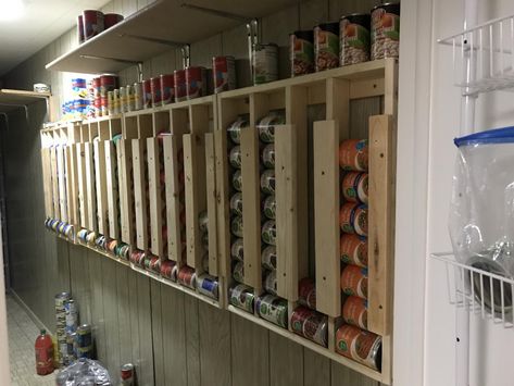 Wall Mounted Can Organizer, Can Wall Storage, Wall Mounted Can Storage, Pantry Can Storage, Cowgirl Kitchen, Canned Good Storage, Pantry Diy, Food Storage Rooms, Can Rack