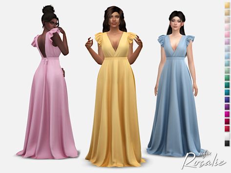 Sims 4 Bridesmaid Dress, Elvira Dress, Sims 4 Clothing Sets, Camilla Dress, Long Wrap Dress, Free Sims 4, Eva Dress, Eliza Dress, Sims 4 Dresses