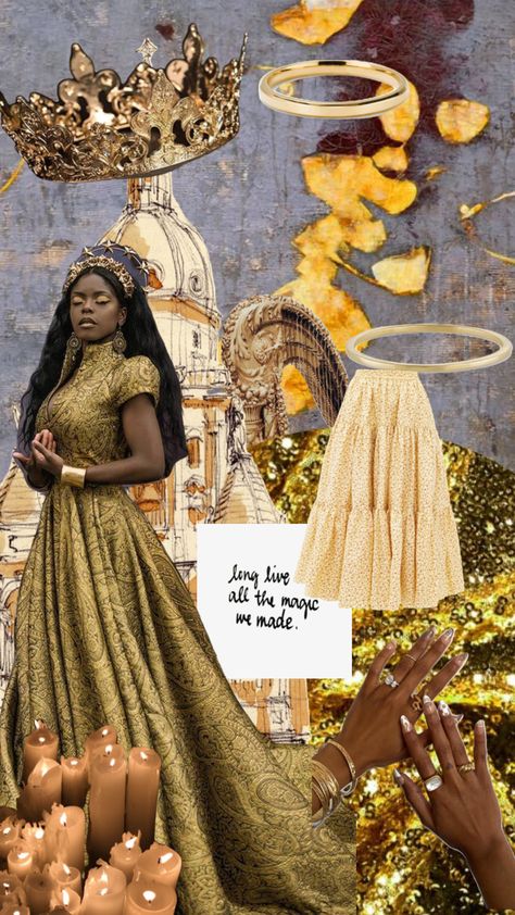 #oshun #goddess #gold Oshun Aesthetic, Oshun Goddess Dress, African Goddess Aesthetic, Oshun Goddess Maternity Shoot, Oshun Goddess Aesthetic, Poc Dark Academia, Sun Goddess Black Woman, Oshun Goddess, Goddess Spirituality