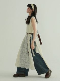 Scandinavian Layering Clothes, Modern Hanfu Street Style, Cool Feminine Outfit, Layering Long Dress, Modern Silhouettes Fashion, Layered Dresses Outfit, Japanese Feminine Fashion, Pants Under Dress Outfits, Japanese Layering Fashion