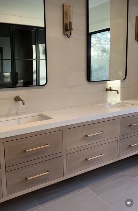 Elegant Farmhouse Bathroom Ideas, Master Bath Vanity Design, All Drawer Vanity Master Bath, Modern Bathroom Remodel Ideas Elegant, Luxury Modern Master Bath, Luxury Modern Bathroom Master Baths Floating Vanity, Master Bath Vanity Ideas Double Sinks Modern, Timeless Master Bath Ideas, 96 Inch Vanity