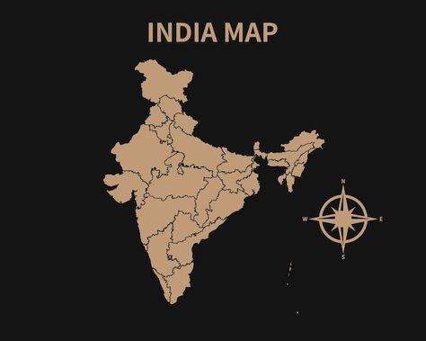 Detailed old vintage map of india with c... | Premium Vector #Freepik #vector #ancient-map #old-map #cartography #continents India Map Aesthetics, Indian Map, Map Of India, Maps Aesthetic, Ancient Map, Lettering Styles Alphabet, Army Images, Black Indians, Map Outline