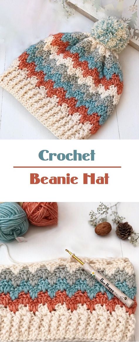 Check out this project for the beautiful crochet beanie hat. Crochet Granny Stitch Hat Pattern, Multi Color Crochet Hat Pattern, Multi Color Crochet Beanie Pattern, Crochet Beanie Multi Color, Crochet Hat Color Combinations, Cute Crochet Beanie Pattern Free, Newborn Crochet Hat Pattern Free, Crocheted Hats Patterns Free, Free Hat Crochet Patterns