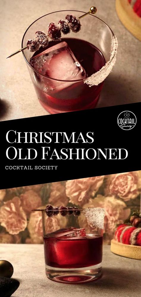 Christmas Old Fashioned, Bourbon Drinks Recipes, Cranberry Syrup, Liquor Recipes, Cocktail Drinks Alcoholic, Whisky Cocktails, Bourbon Drinks, Cocktail Bitters, Winter Cocktails