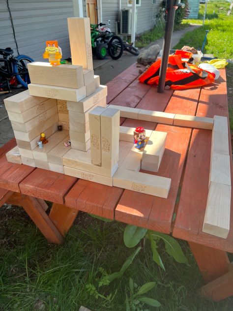 This boy has such a big imagination. Another use for Jenga blocks is building our kingdom!! Big Jenga, Jenga Blocks, This Boy, Building Ideas, Pallet Table, Play Time, Building, Quick Saves, Home Decor