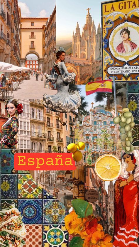 Spanish Words Aesthetic Wallpaper, Barcelona Moodboard, Europe Aesthetic Wallpaper, Spanish Collage, Spain Ipad Wallpaper, Spanish Astethic, Spain Wallpaper Iphone, Vintage Spanish Aesthetic, Spain Background