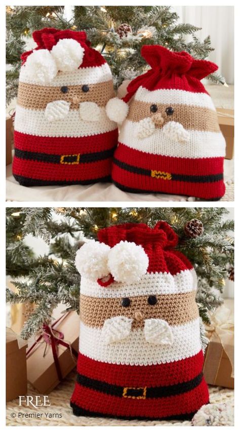 Christmas Santa Gift Bag Free Crochet Patterns Crocheted Santa, Christmas Crochet Patterns Free, Crochet Christmas Gifts, Confection Au Crochet, Crochet Santa, Crochet Xmas, Crochet Christmas Decorations, Christmas Patterns, Haken Baby