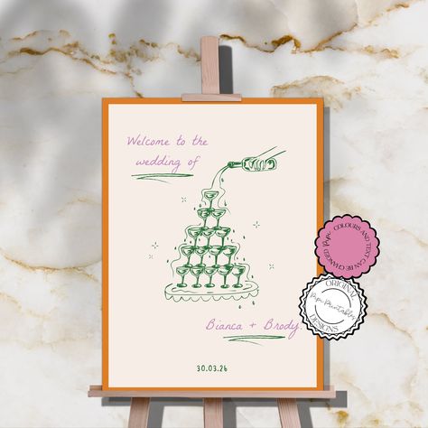 Champagne Wedding Sign, Welcome Board Wedding Illustration, Hand Drawn Wedding Signs, Wedding Signage Rustic, Wedding Signage Hand Drawn, Art Nouveau Wedding Sign, Rustic Wedding Signage, Handwritten Wedding, Painted Wedding Invitation