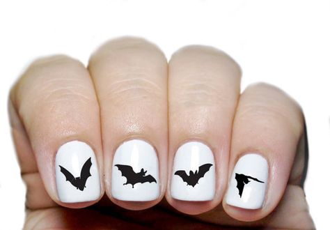 Spooky Bats Nail Decals - 24 Ct Waterslide Halloween Nail Decals Nail Bat, White Bats, Halloween Nail Decals, Nails With White, Bat Nails, Nail Art Halloween, Bat Costume, Creepy Stuff, Halloween Nail