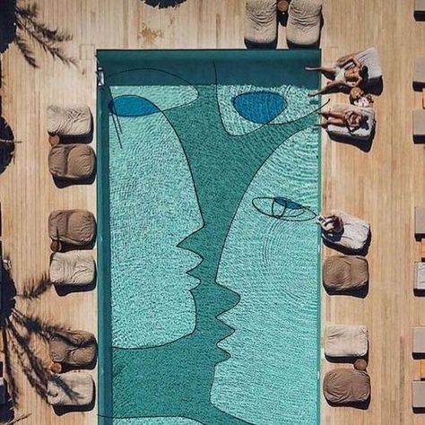 Trend Compass on Instagram: "Such a great idea for a pool like this 🏊🏻 #poolside #architecturedesign @koketit #creativity #instacool" Pool Mosaic Ideas, Mod Pool, Italian Resort, Pool Artwork, Swimming Pool Mosaics, Wabi Sabi Interior, Pool Finishes, Pool Art, Pool Landscape Design