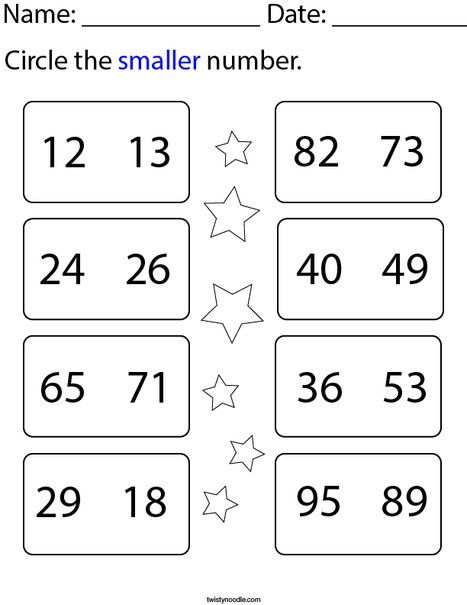 Circle the Smaller 2 Digit Number Math Worksheet - Twisty Noodle Circle The Smallest And Greatest Number, Smaller And Bigger Number Worksheet, Circle The Smaller Number Worksheet, Worksheet For Jr Kg Maths, Ukg Maths Worksheets Number Name, Smaller Number Worksheet, Sr Kg Maths Worksheet, Circle The Bigger Number Worksheet, Bigger Number Worksheet