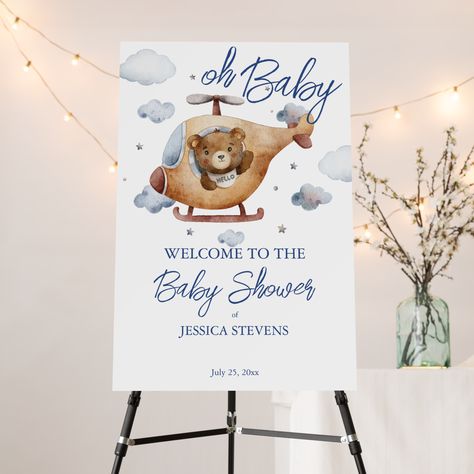 Helicopter Baby Shower Theme, Welcome Baby Party, Teddy Bear Birthday Party, Teddy Bear Baby Shower Invitations, Helicopter Pilot, Teddy Bear Party, Baby Teddy Bear, Teddy Bear Birthday, Baby Teddy