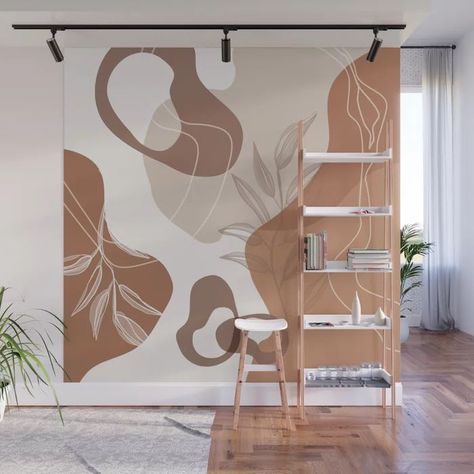 70s Wall Mural, Wall Mural Abstract, Mural Abstract, Restaurant Design Inspiration, Terracotta Wall, Wall Painting Decor, Removable Wall Murals, Mural Wall Art, Black White Gold