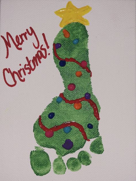 Foot Christmas Tree Craft, Christmas Tree Footprint Craft, Foot Print Christmas Crafts, Holiday Footprint Art, Footprint Christmas Tree, Christmas Tree Footprint, Christmas Tree Footprints, Hand Print Ideas, Handprint Footprint Crafts