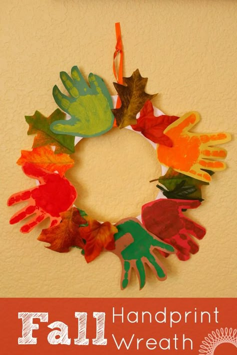 Fall handprint craft idea: A cute and colorful kids handprint wreath. | http://www.evolvingmotherhood.com Handprint Wreath, Fall Handprint Crafts, Fall Preschool, Handprint Craft, Handprint Crafts, Leaf Crafts, Daycare Crafts, Fall Crafts For Kids, Autumn Crafts