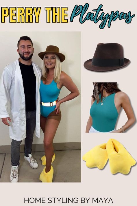 disney couples costumes, perry the platypus & dr. doofenshmirts costume Couples Costumes Ideas, Disney Couples Costumes, Dr Doofenshmirtz, Disney Couple Costumes, Easy Couple Halloween Costumes, Couples Halloween Costumes, Unique Couple Halloween Costumes, Funny Couple Halloween Costumes, Couples Halloween Costume