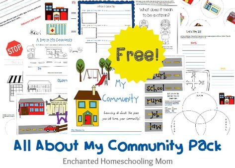 This comprehensive FREE All About My Community Printable Pack, from Enchanted Homeschool mom, will help teach your child or st My Community Kindergarten, My Community Prek Activities, My Community Kindergarten Social Studies, First Grade Community Unit, Social Studies Communities Grade 2, What Is A Community, Storybook Activities, Community Helpers Kindergarten, Social Studies Communities