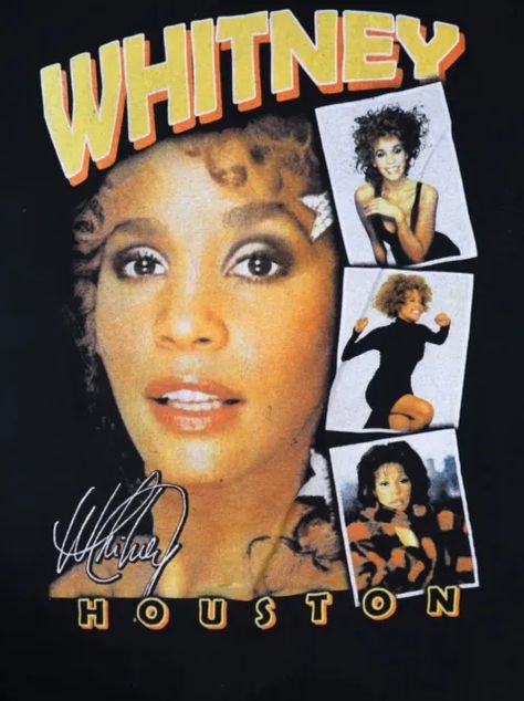 Whitney Houston T-Shirt Women's XL Black Short Sleeve Crew Neck Photo Montage. 2 Whitney Houston T Shirt, Whitney Houston Poster, Whitney Houston 80s, Whitney Houston Shirt, Neck Photo, Cissy Houston, 1980s Music, Bloxburg Decals, Olivia Newton