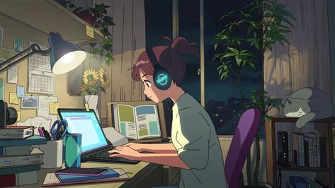 Study Art Anime, Macbook Air Wallpaper, Personajes Studio Ghibli, Phone Wallpaper Boho, Cute Laptop Wallpaper, Lo Fi, Dark Art Illustrations, Soothing Sounds, Anime Scenery Wallpaper