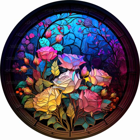 Stained Glass Rose, Hiasan Bilik Tidur, Rose Window, زجاج ملون, Glass Window Art, Nice Art, Rose Wreath, Faux Stained Glass, Month Flowers