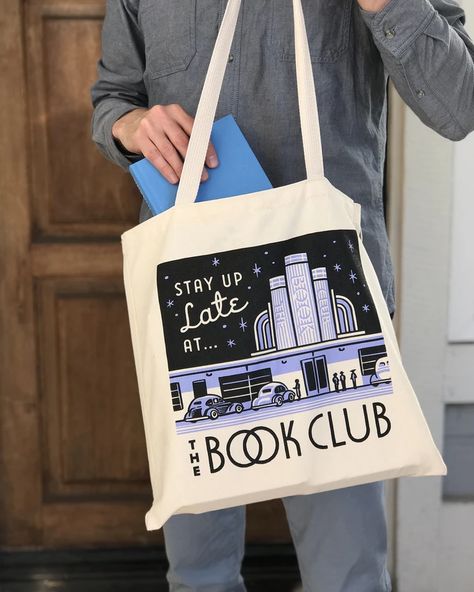 Tote Bag Design Ideas, Library Tote Bag, Library Tote, Bag Design Ideas, Stay Up Late, Newspaper Ads, Matchbook Art, Best Tote Bags, The Book Club