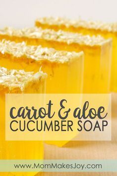 This carrot cucumber aloe soap is packed with antioxidant properties and is sure to leave your skin feeling clean and amazing! | DIY Bath and Body | Soap Making | How to make soap without lye | Melt and Pour Soap | Mom Makes Joy Homemade Hand Soap, Cucumber Soap, Aloe Soap, Carrot Soap, Coconut Shampoo, Soap Making Kits, Soap Making Recipes, Lemon Coconut, Soap Recipe