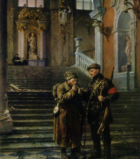 1954 THE WINTER PALACE CAPTURED by Vladimir Serov (Emmaus, Tver Province 1910~1968 Moscow), apologist Soviet Art | pin made by RomANikki The Winter Palace, Revolution Art, Social Realism, Russian Revolution, Winter Palace, Socialist Realism, Propaganda Art, Military Artwork, Russian Painting