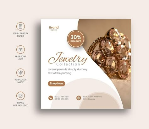 Jewelry social media instagram post bann... | Premium Vector #Freepik #vector #jewelry-store #gold-shop #silver-jewelry #diamond-jewellery Jewelery Instagram Post Design, Jewellery Magazine Cover, Jewelry Advertising Design, Jewelry Banner Design, Jewellery Social Media Post, Jewelry Social Media Post, Jewellery Banner, Square Flyer Design, Jewelry Social Media