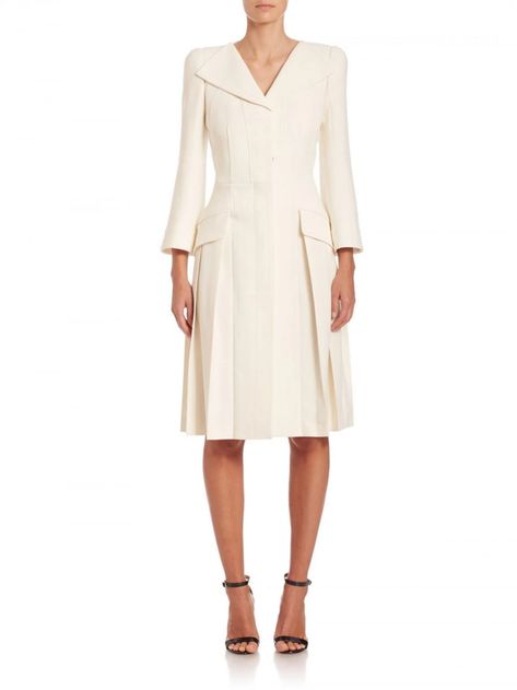 Kate Middleton's white coat by Alexander McQueen White Coat Dress, Fit And Flare Coat, Alexander Mcqueen White, Catherine Walker, Coat White, Royal Life, Royal Outfits, White Product, White Coat