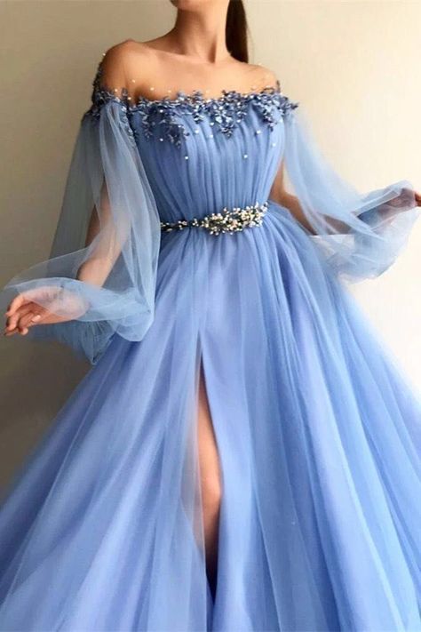 Vestido Color Lila, Trend Outfits, Floral Evening Dresses, Split Prom Dresses, Outfit Autumn, Formal Ball Gown, Food Party, Long Sleeve Prom, Long Sleeve Evening Dresses