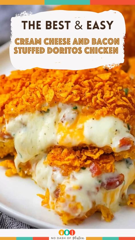 Cream Cheese and Bacon Stuffed Doritos Chicken Cream Cheese Doritos Chicken, Stuffed Doritos, Best Spaghetti Recipe, Doritos Chicken, Main Entree Recipes, Dorito Chicken, Dessert Smoothie, Chicken Stuffed, Potatoe Casserole Recipes