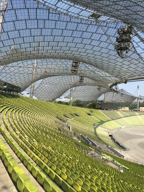 Olympic Stadium Design, Olympic Stadium Munich, Munich Olympic Stadium, Football Aesthetics, Futuristic Civilization, Ef Tours, Berlin Olympics, Park Architecture, Shell Structure