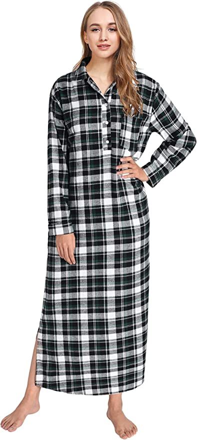 Latuza Women's Plaid Flannel Nightgowns Full Length Sleep Shirts 2X Blackgreen at Amazon Women’s Clothing store Flannel Nightgown, Buy Clothes Online, Cotton Nightgown, Flannel Women, Women's Nightgowns, Nightgowns For Women, Lounge Dress, Sleep Shirt, Nightgowns