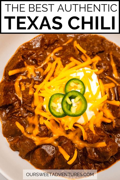 Best Texas Chili Recipe, Texas Style Chili Recipes, Authentic Texas Chili, Chili Recipe From Scratch, Chili Powder Recipe, Texas Chili Recipe, Texas Style Chili, Homemade Chili Recipe, Texas Chili