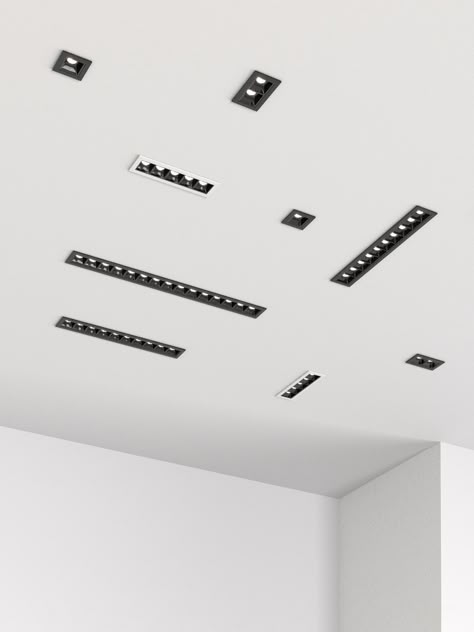 Compact dimensions and simple installation, visual comfort and precise optics are the features that are a great advantage of modern lighting solutions. The smallest RAFTER points trim luminaire is only 5x5cm, and a set of three such small points is sufficient for functional lighting of 1 m² of floor. Small Ceiling Lights, Led Linear Lighting, Modern Recessed Lighting, Recess Lights, Downlight Ceiling, Pvc Ceiling Panels, Special Design Chandelier, Narrow House Designs, Small Led Lights