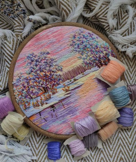 Landscape Embroidery, Pola Sulam, Sewing Embroidery Designs, Hand Embroidery Art, Flower Embroidery Designs, Embroidery Hoop Art, Embroidery Craft, Embroidery Ideas, Creative Outlet