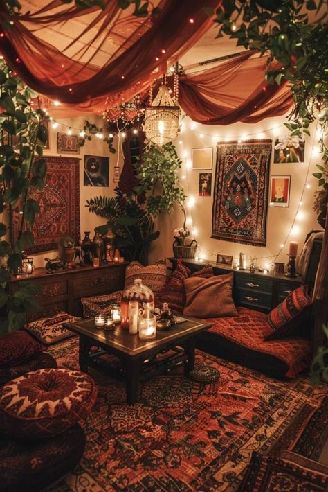 29 Exciting Dark Boho Living Room Ideas You Must See 16 Witchy Living Room, Dark Boho Living Room, Boho Living Room Ideas, Dark Boho, Cozy Room Decor, Apartment Decor Inspiration, Dream Room Inspiration, Dream House Interior, Boho Living